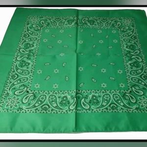 Cotton Unisex Bandana Scarf Green Paisley 21x22